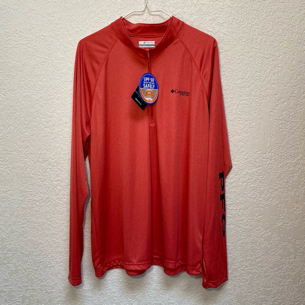 Columbia Pullover Men’s L Sunset Red Terminal Tackle 1/4 Zip PGF Fishing Shirt